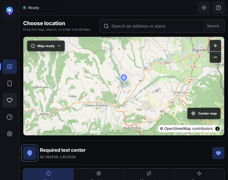 PinShift map workspace arranged for a compact Mac window