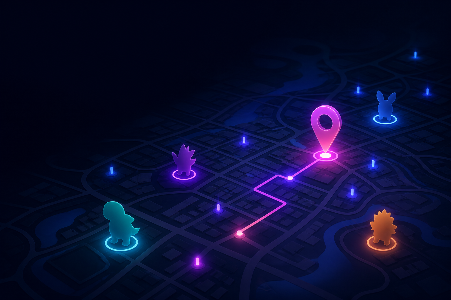 Abstract location-testing illustration with generic sample markers, not live Pokémon GO data